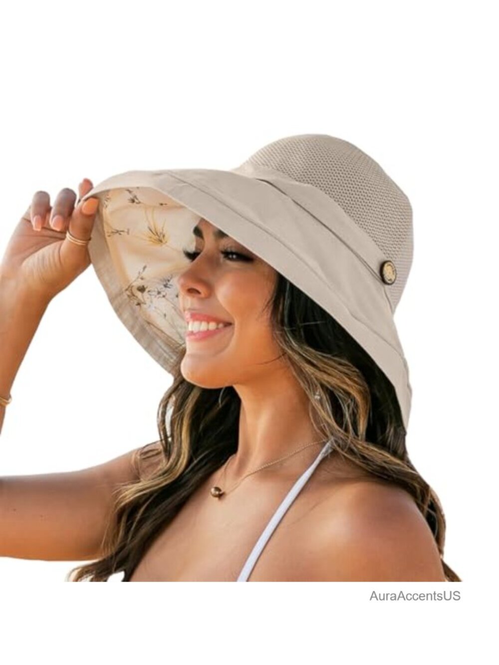 Women's Mesh Sun Hat Beach Bucket UV Protection Foldable Wide Brim